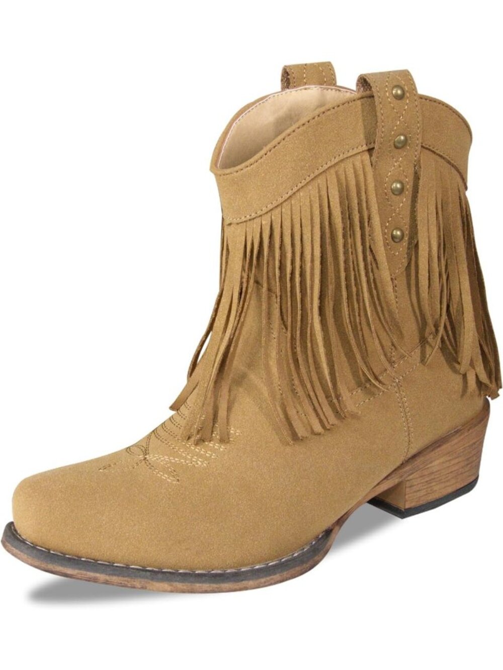 Women Brown Faux Leather Pointed Toe Western Cowgirl Cowboy Ankle Boots